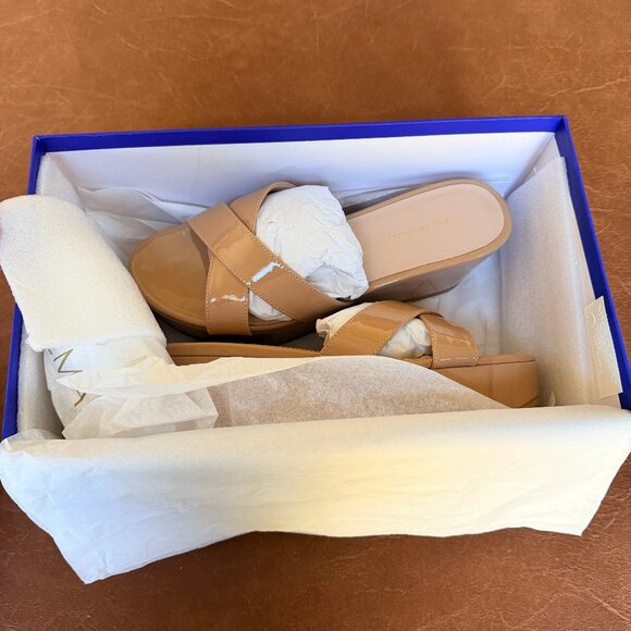 Stuart Weitzman Avenue 65 Flatform Wedge Slide Beige Sandal Size 6.5 NEW - Picture 9 of 15